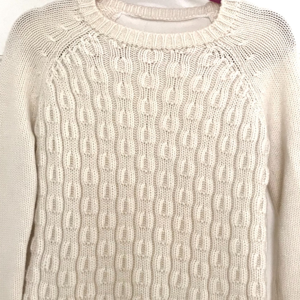 Cable Knit Sweater with Solid Fabric Back-S - Picture 2 of 4